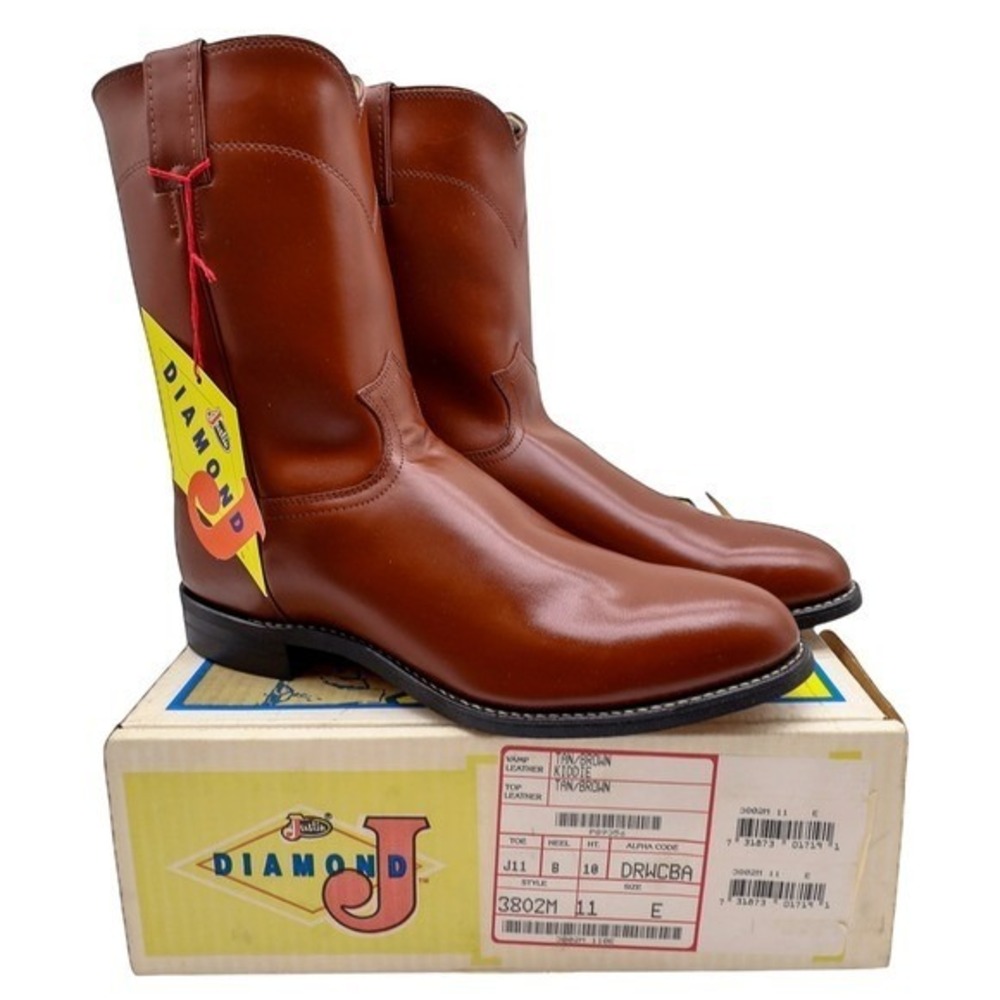 Justin Diamond J Roper Boots Mens 11 E Tan Brown Leather NWT Deadstock Vintage